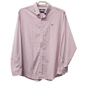 Vineyard Vines Shirt Men 2XL XXL Tall Pink White Gingham Plaid Button Down Whale